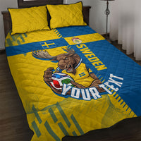 Personalized Sweden Soccer Quilt Bed Set Swedish Flag - Moose Football Mascot