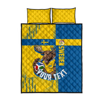 Personalized Sweden Soccer Quilt Bed Set Swedish Flag - Moose Football Mascot