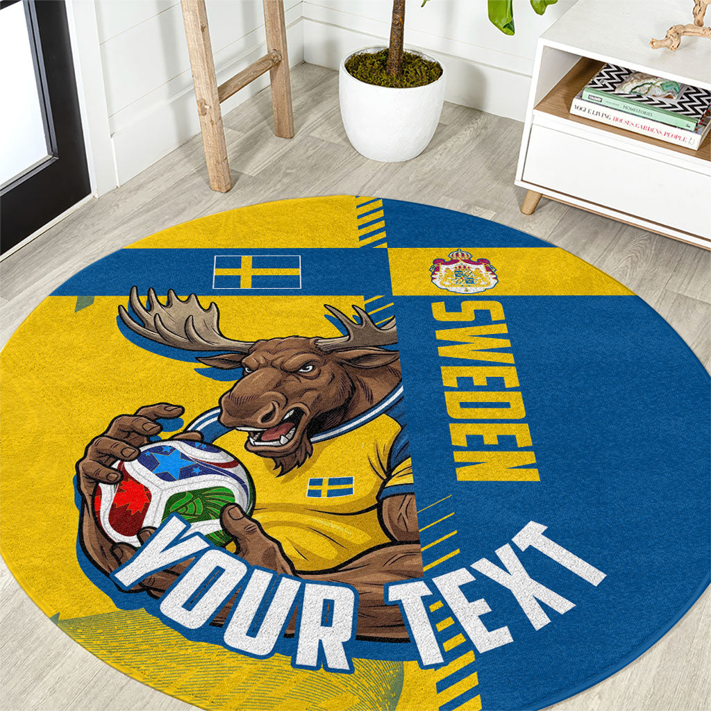 Personalized Sweden Soccer Round Carpet Swedish Flag - Moose Football Mascot