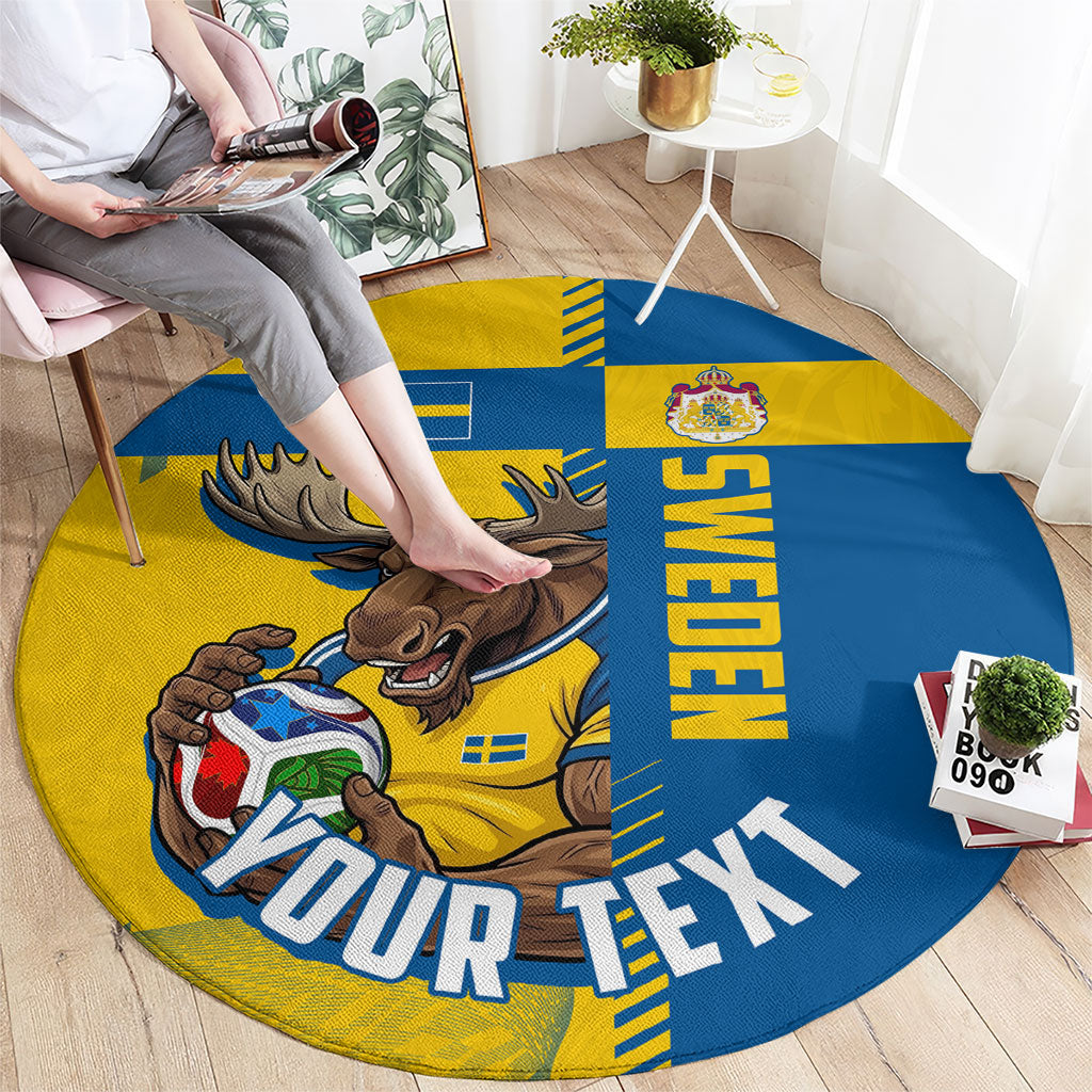 Personalized Sweden Soccer Round Carpet Swedish Flag - Moose Football Mascot