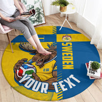 Personalized Sweden Soccer Round Carpet Swedish Flag - Moose Football Mascot
