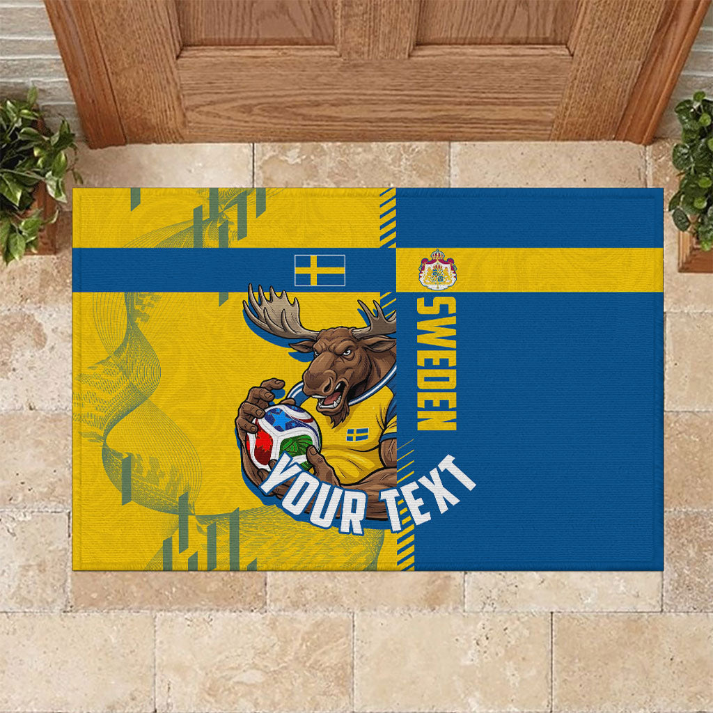 Personalized Sweden Soccer Rubber Doormat Swedish Flag - Moose Football Mascot