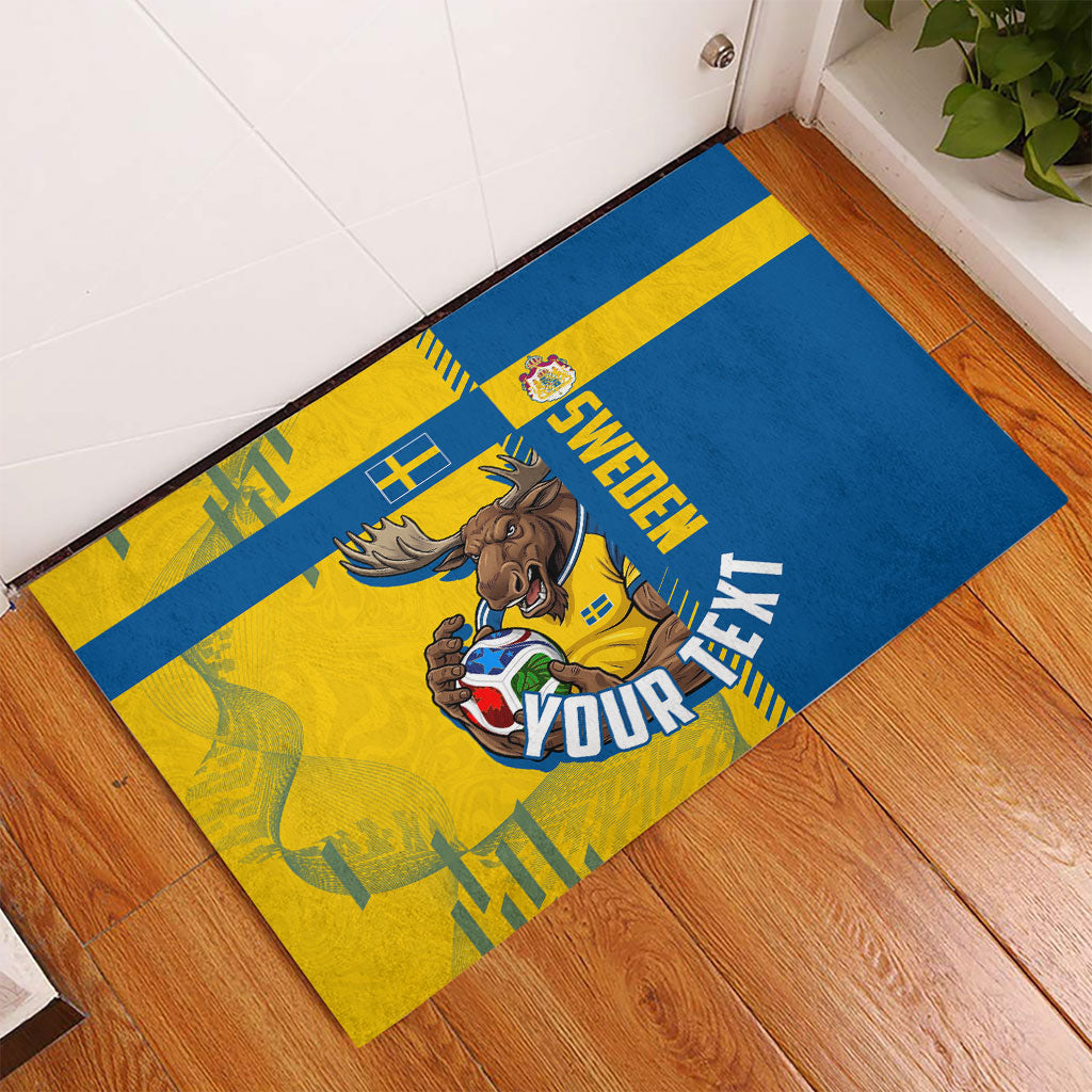 Personalized Sweden Soccer Rubber Doormat Swedish Flag - Moose Football Mascot