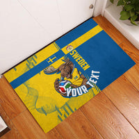 Personalized Sweden Soccer Rubber Doormat Swedish Flag - Moose Football Mascot
