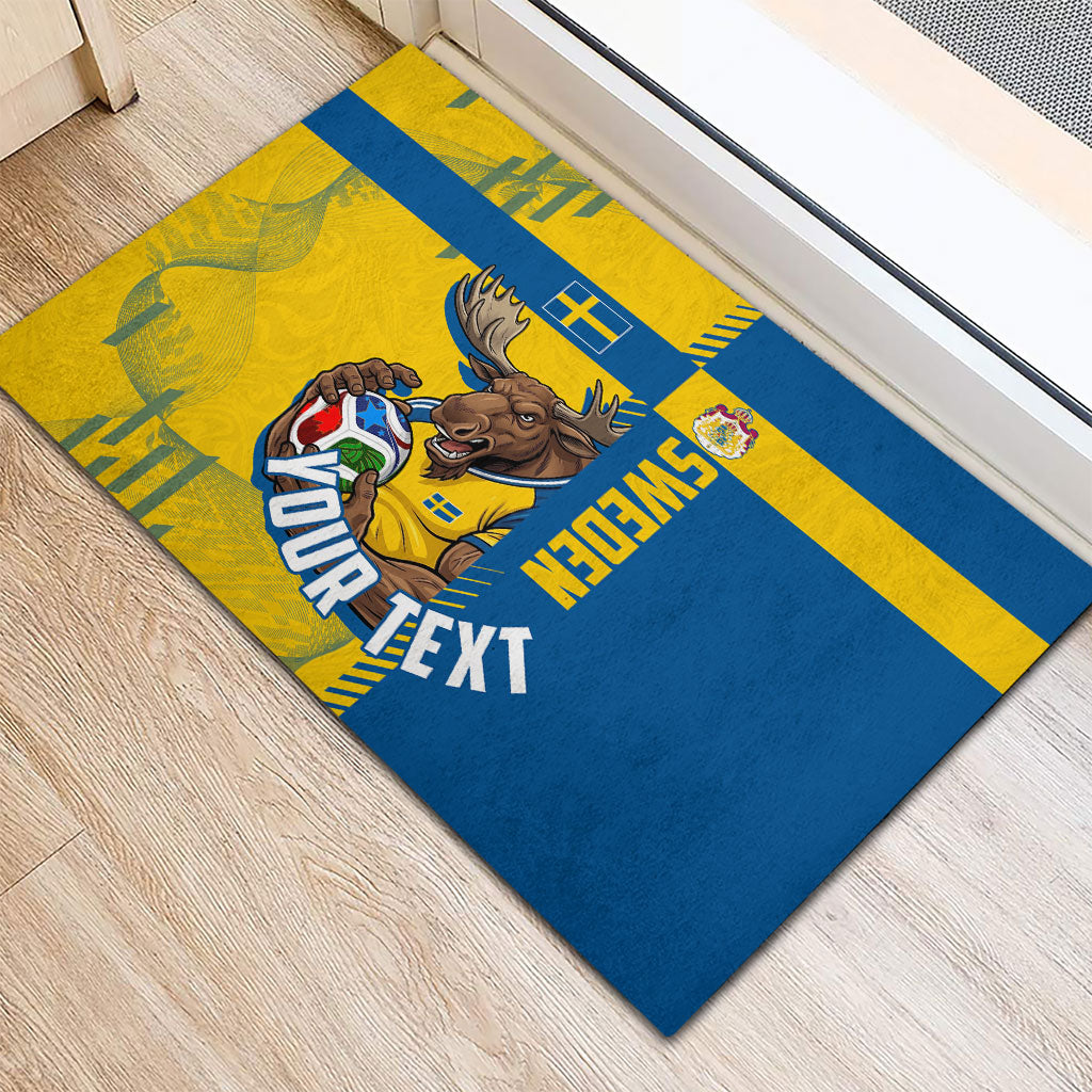 Personalized Sweden Soccer Rubber Doormat Swedish Flag - Moose Football Mascot
