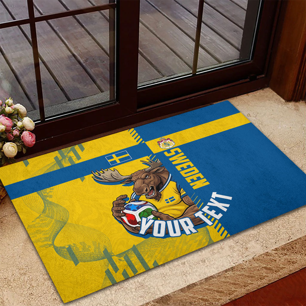 Personalized Sweden Soccer Rubber Doormat Swedish Flag - Moose Football Mascot