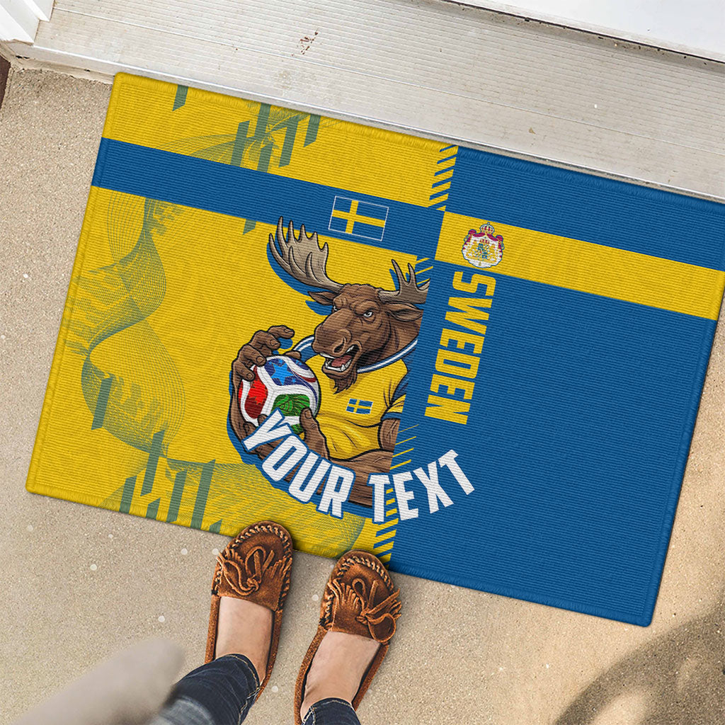 Personalized Sweden Soccer Rubber Doormat Swedish Flag - Moose Football Mascot