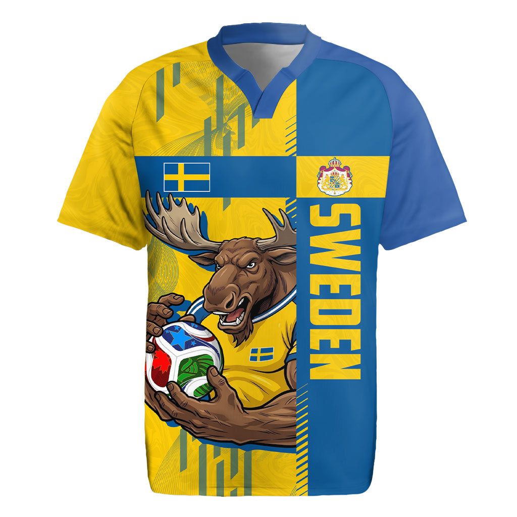 Personalized Sweden Soccer Rugby Jersey Swedish Flag - Moose Football Mascot
