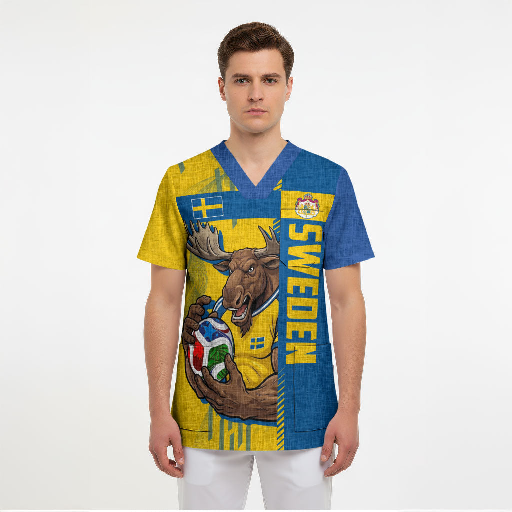 Personalized Sweden Soccer Scrub Top Swedish Flag - Moose Football Mascot