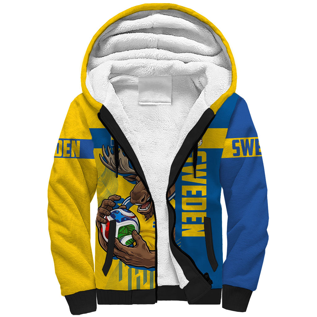 Personalized Sweden Soccer Sherpa Hoodie Swedish Flag - Moose Football Mascot