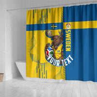 Personalized Sweden Soccer Shower Curtain Swedish Flag - Moose Football Mascot