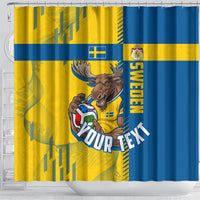 Personalized Sweden Soccer Shower Curtain Swedish Flag - Moose Football Mascot