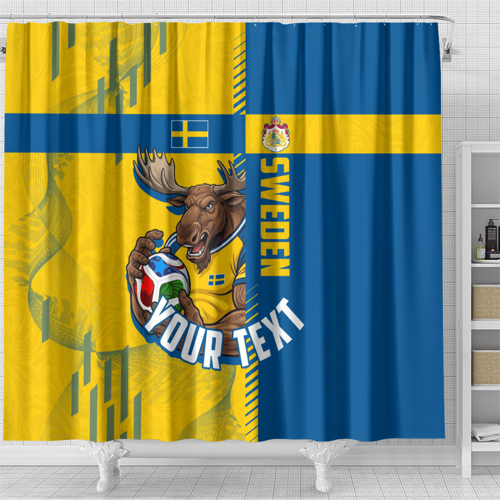 Personalized Sweden Soccer Shower Curtain Swedish Flag - Moose Football Mascot