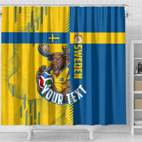 Personalized Sweden Soccer Shower Curtain Swedish Flag - Moose Football Mascot