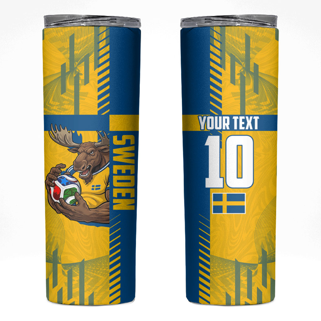 Personalized Sweden Soccer Skinny Tumbler Swedish Flag - Moose Football Mascot