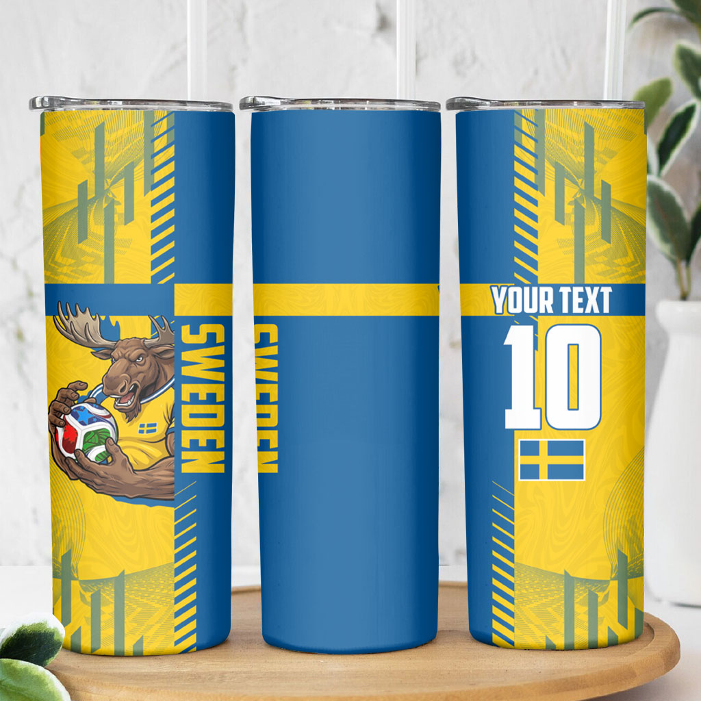 Personalized Sweden Soccer Skinny Tumbler Swedish Flag - Moose Football Mascot