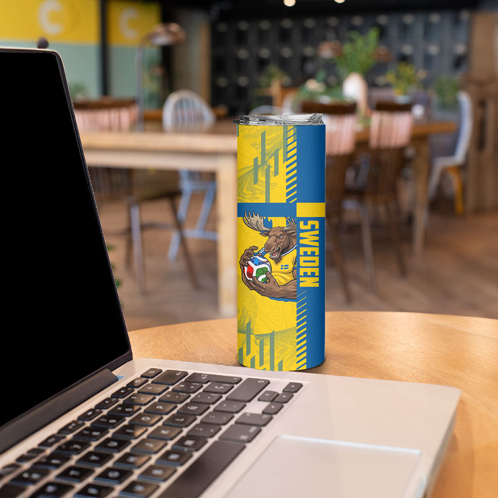 Personalized Sweden Soccer Skinny Tumbler Swedish Flag - Moose Football Mascot
