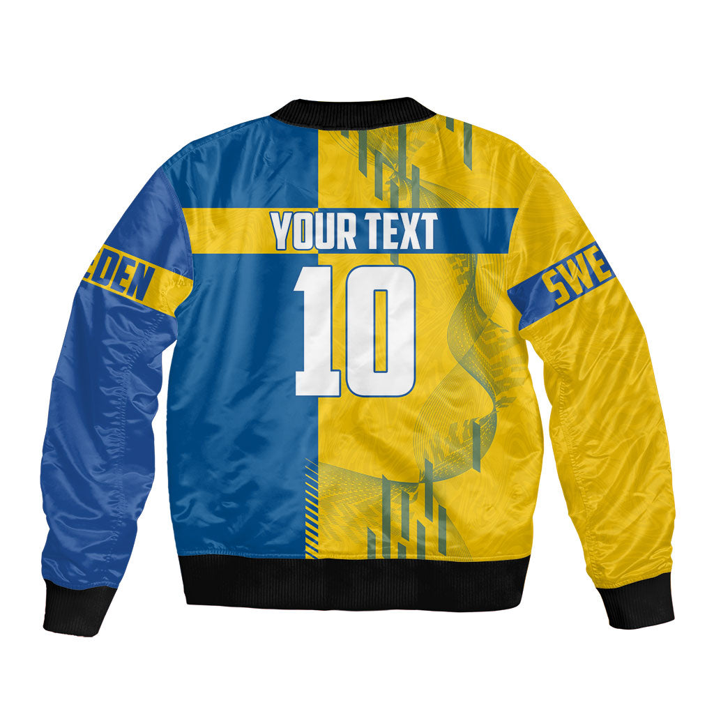 Personalized Sweden Soccer Sleeve Zip Bomber Jacket Swedish Flag - Moose Football Mascot