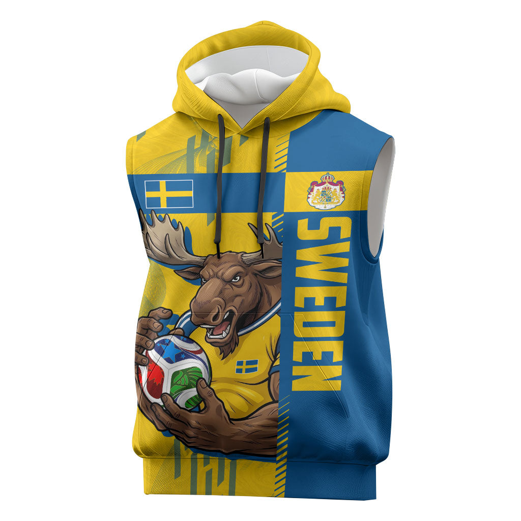 Personalized Sweden Soccer Sleeveless Hoodie Swedish Flag - Moose Football Mascot