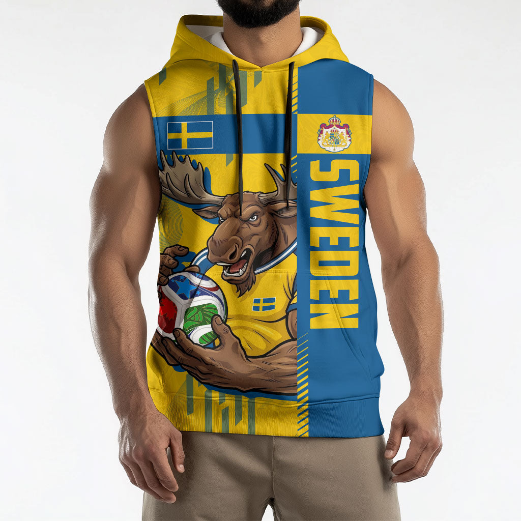 Personalized Sweden Soccer Sleeveless Hoodie Swedish Flag - Moose Football Mascot