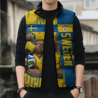 Personalized Sweden Soccer Sleeveless Puffer Jacket Swedish Flag - Moose Football Mascot