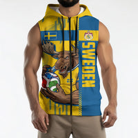 Personalized Sweden Soccer Sleeveless Zip Hoodie Swedish Flag - Moose Football Mascot