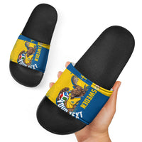 Personalized Sweden Soccer Slide Sandals Swedish Flag - Moose Football Mascot