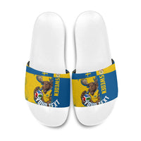Personalized Sweden Soccer Slide Sandals Swedish Flag - Moose Football Mascot