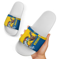 Personalized Sweden Soccer Slide Sandals Swedish Flag - Moose Football Mascot