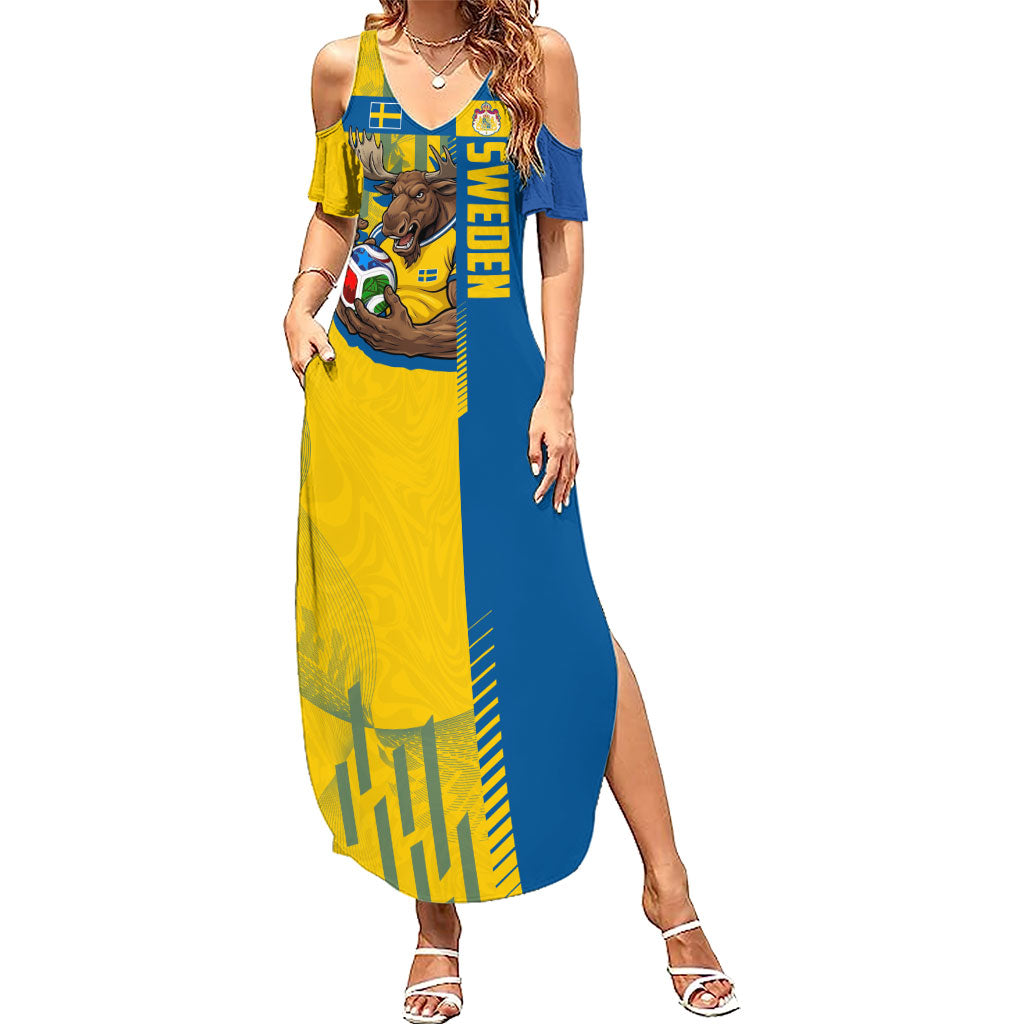 Personalized Sweden Soccer Summer Maxi Dress Swedish Flag - Moose Football Mascot