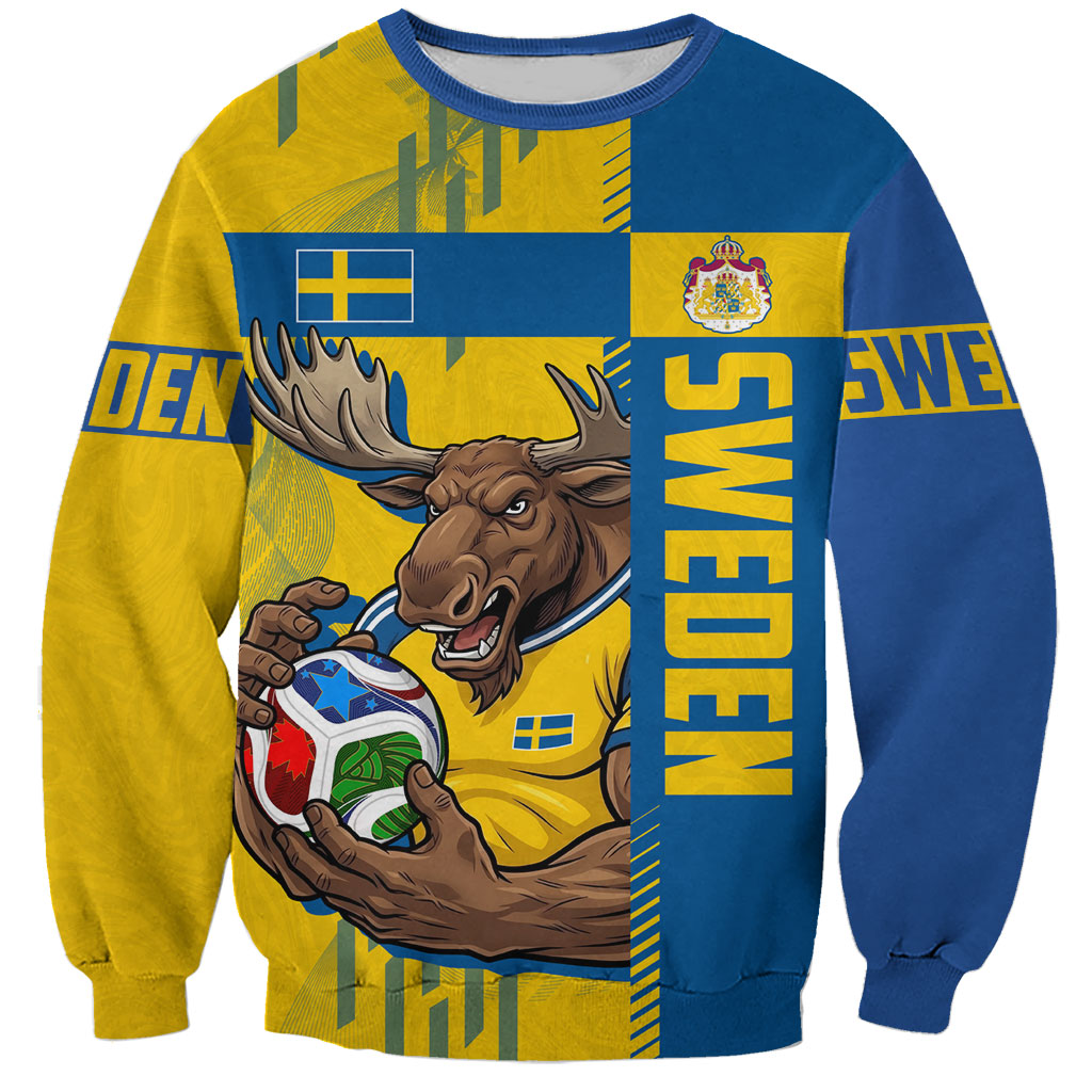 Personalized Sweden Soccer Sweatshirt Swedish Flag - Moose Football Mascot