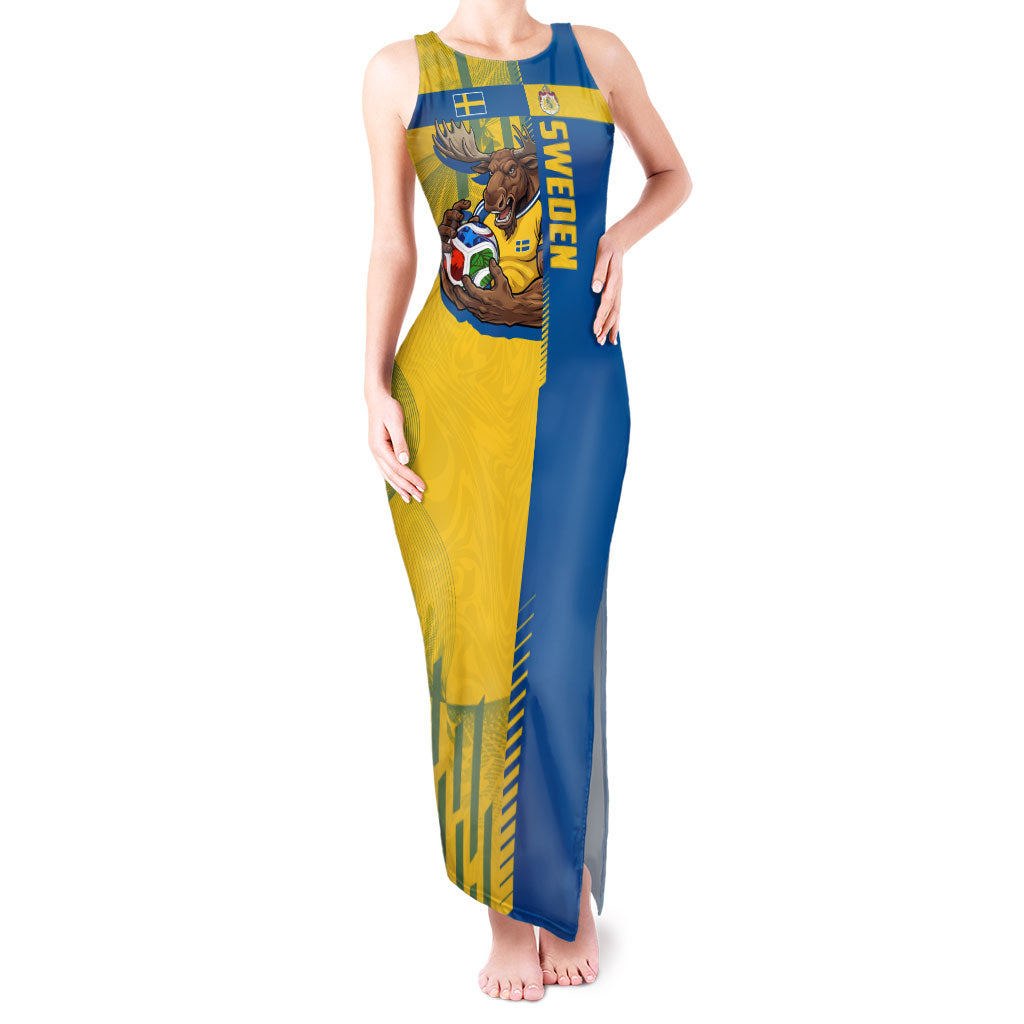 Personalized Sweden Soccer Tank Maxi Dress Swedish Flag - Moose Football Mascot