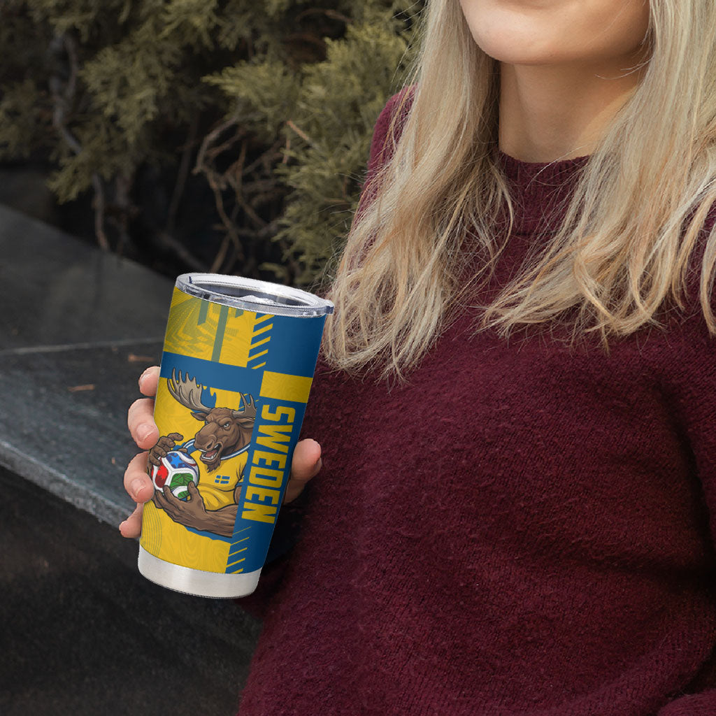 Personalized Sweden Soccer Tumbler Cup Swedish Flag - Moose Football Mascot