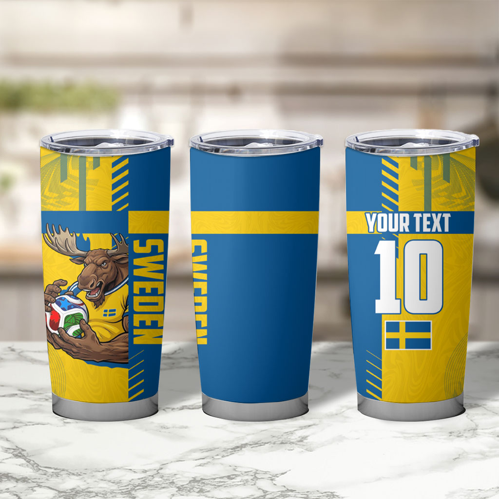 Personalized Sweden Soccer Tumbler Cup Swedish Flag - Moose Football Mascot