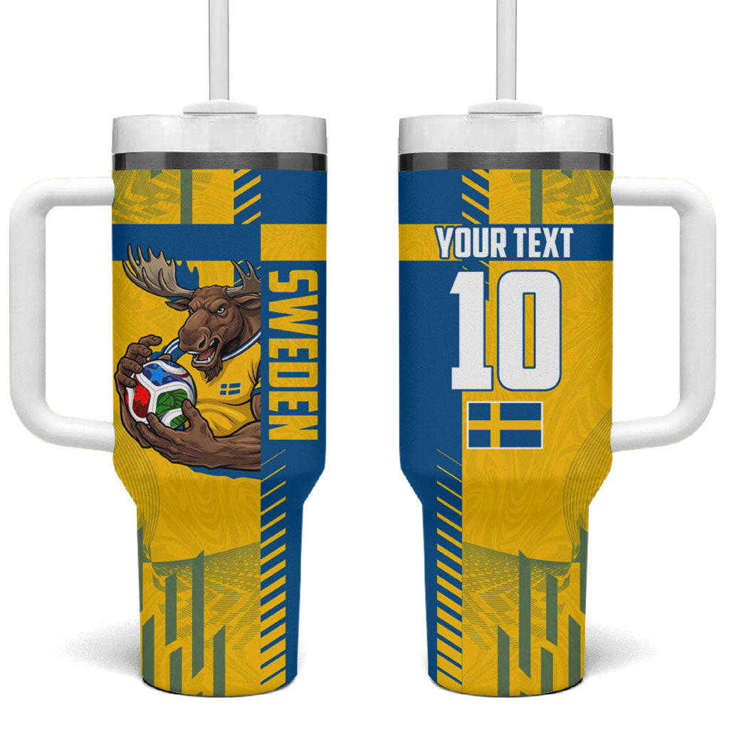 Personalized Sweden Soccer Tumbler With Handle Swedish Flag - Moose Football Mascot