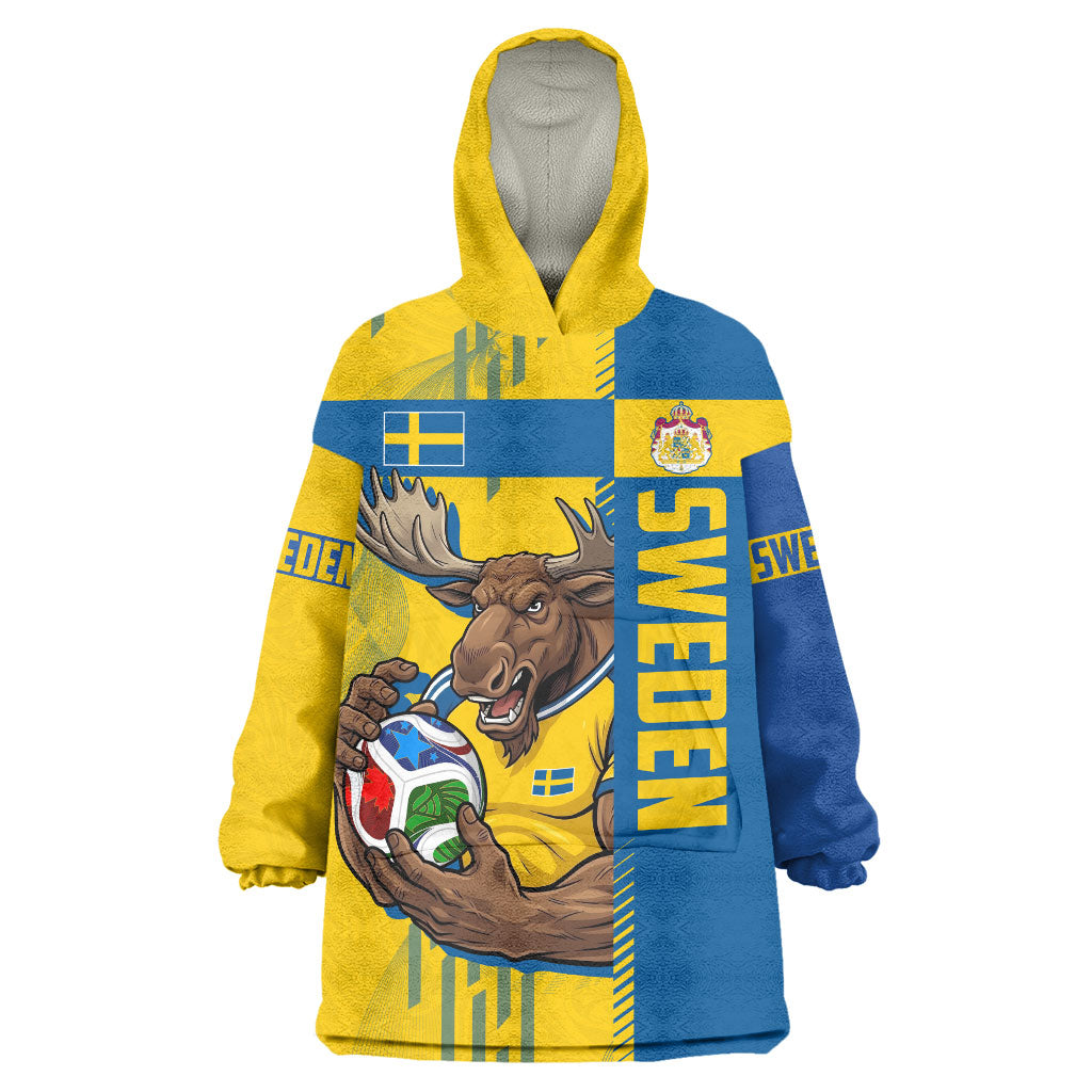 Personalized Sweden Soccer Wearable Blanket Hoodie Swedish Flag - Moose Football Mascot