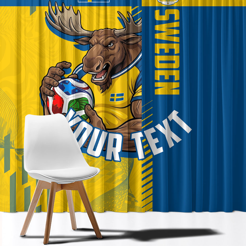 Personalized Sweden Soccer Window Curtain Swedish Flag - Moose Football Mascot