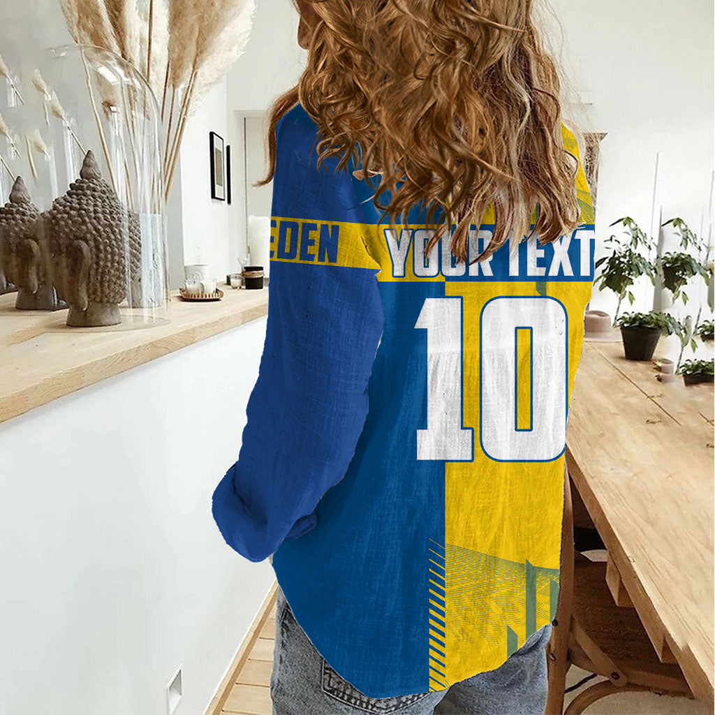 Personalized Sweden Soccer Women Casual Shirt Swedish Flag - Moose Football Mascot