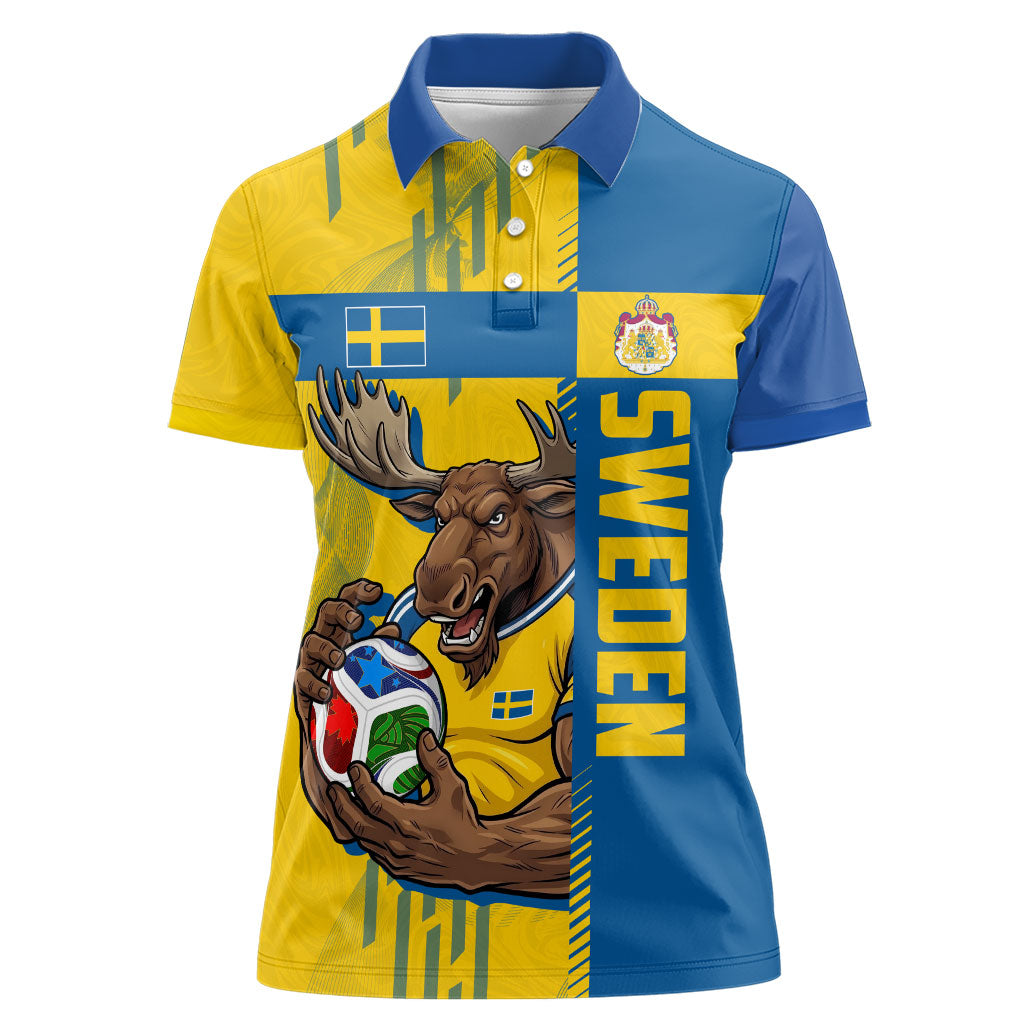 Personalized Sweden Soccer Women Polo Shirt Swedish Flag - Moose Football Mascot