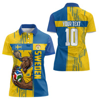 Personalized Sweden Soccer Women Polo Shirt Swedish Flag - Moose Football Mascot