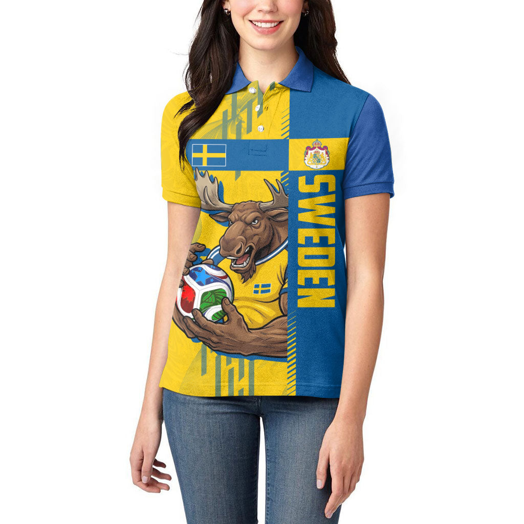 Personalized Sweden Soccer Women Polo Shirt Swedish Flag - Moose Football Mascot