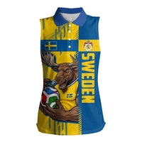 Personalized Sweden Soccer Women Sleeveless Polo Shirt Swedish Flag - Moose Football Mascot