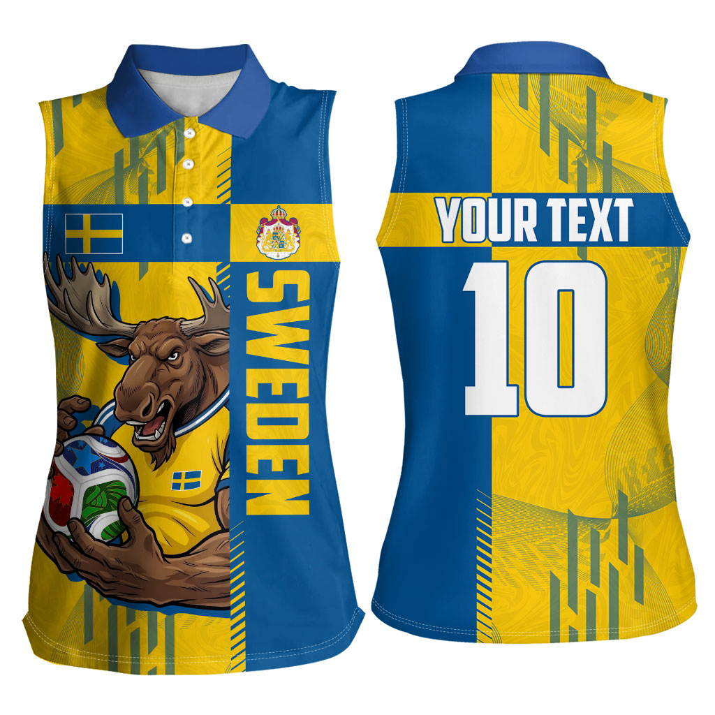 Personalized Sweden Soccer Women Sleeveless Polo Shirt Swedish Flag - Moose Football Mascot