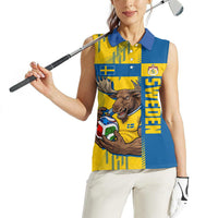 Personalized Sweden Soccer Women Sleeveless Polo Shirt Swedish Flag - Moose Football Mascot