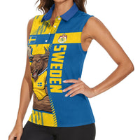 Personalized Sweden Soccer Women Sleeveless Polo Shirt Swedish Flag - Moose Football Mascot