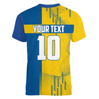 Personalized Sweden Soccer Women V-Neck T-Shirt Swedish Flag - Moose Football Mascot