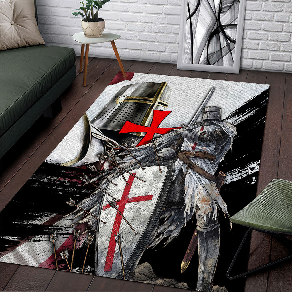 Knights Templar Crusader Area Rug Medieval Armor Red Cross Shield