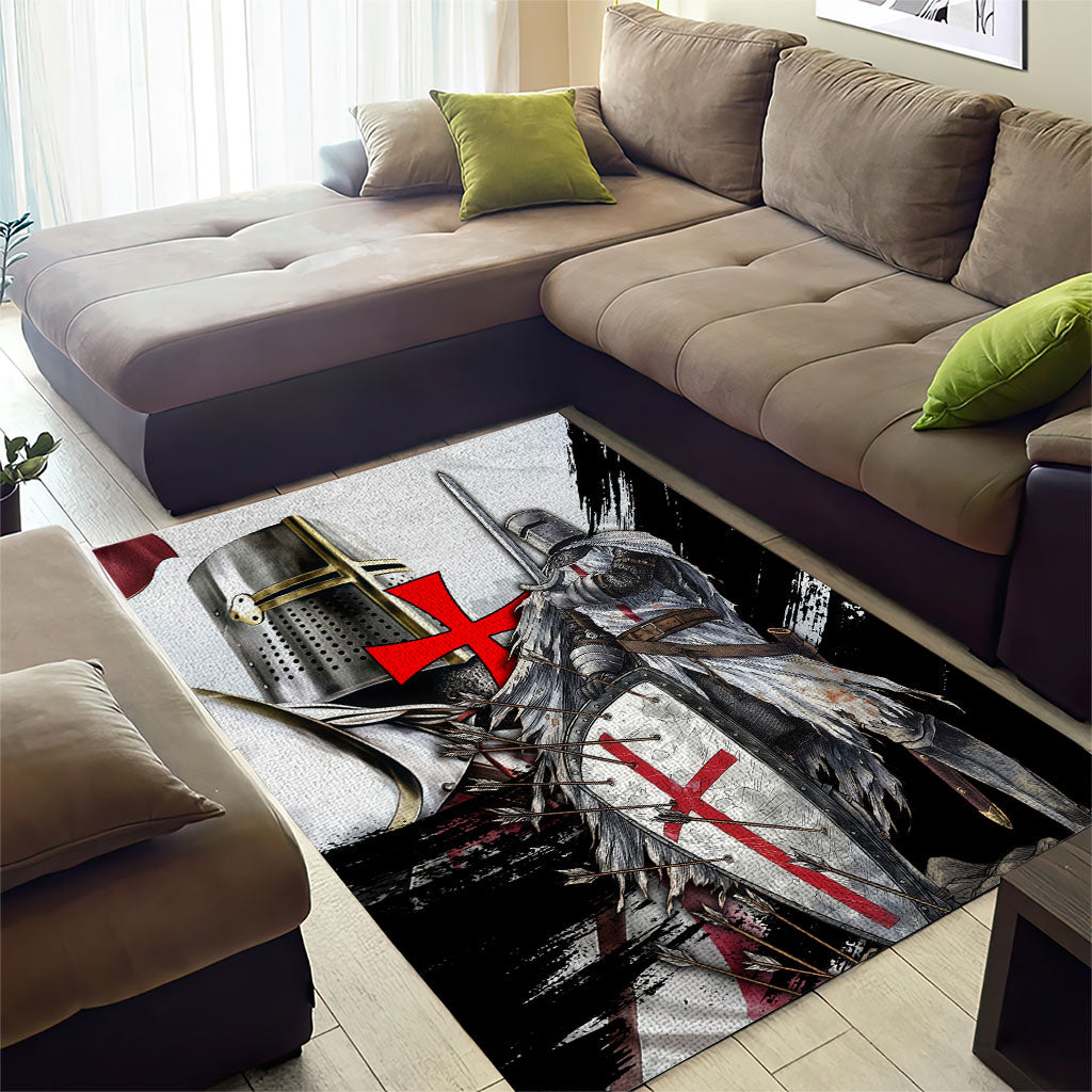 Knights Templar Crusader Area Rug Medieval Armor Red Cross Shield