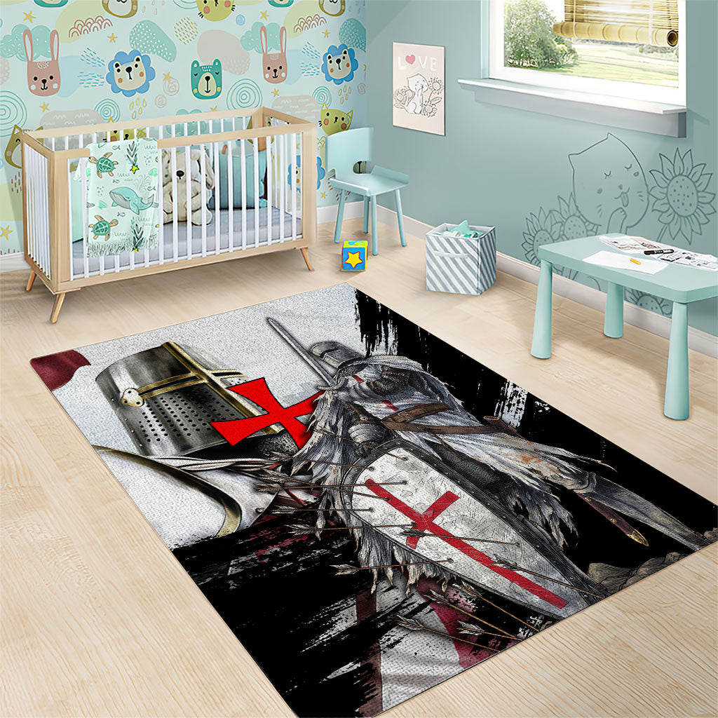 Knights Templar Crusader Area Rug Medieval Armor Red Cross Shield