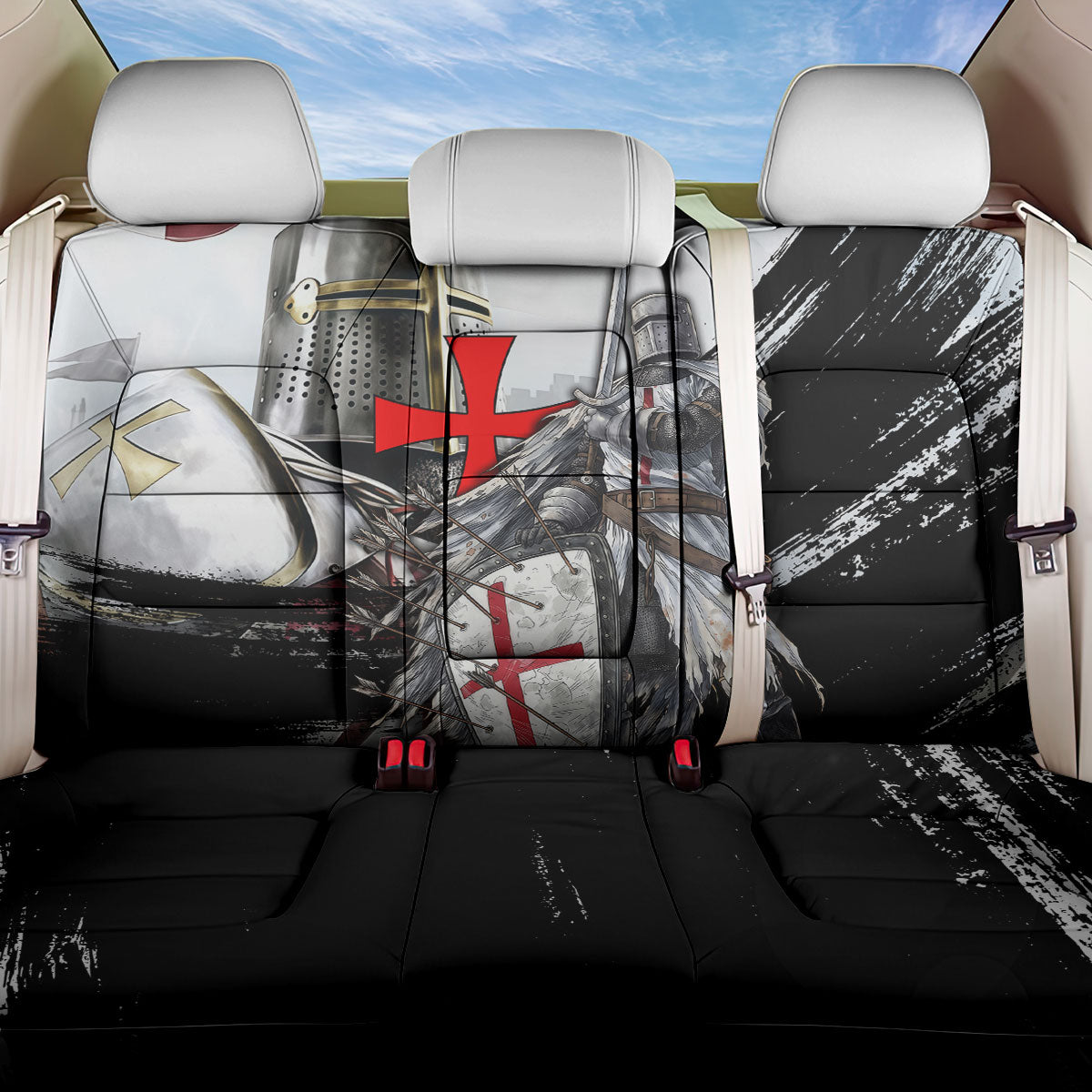 Knights Templar Crusader Back Car Seat Cover Medieval Armor Red Cross Shield